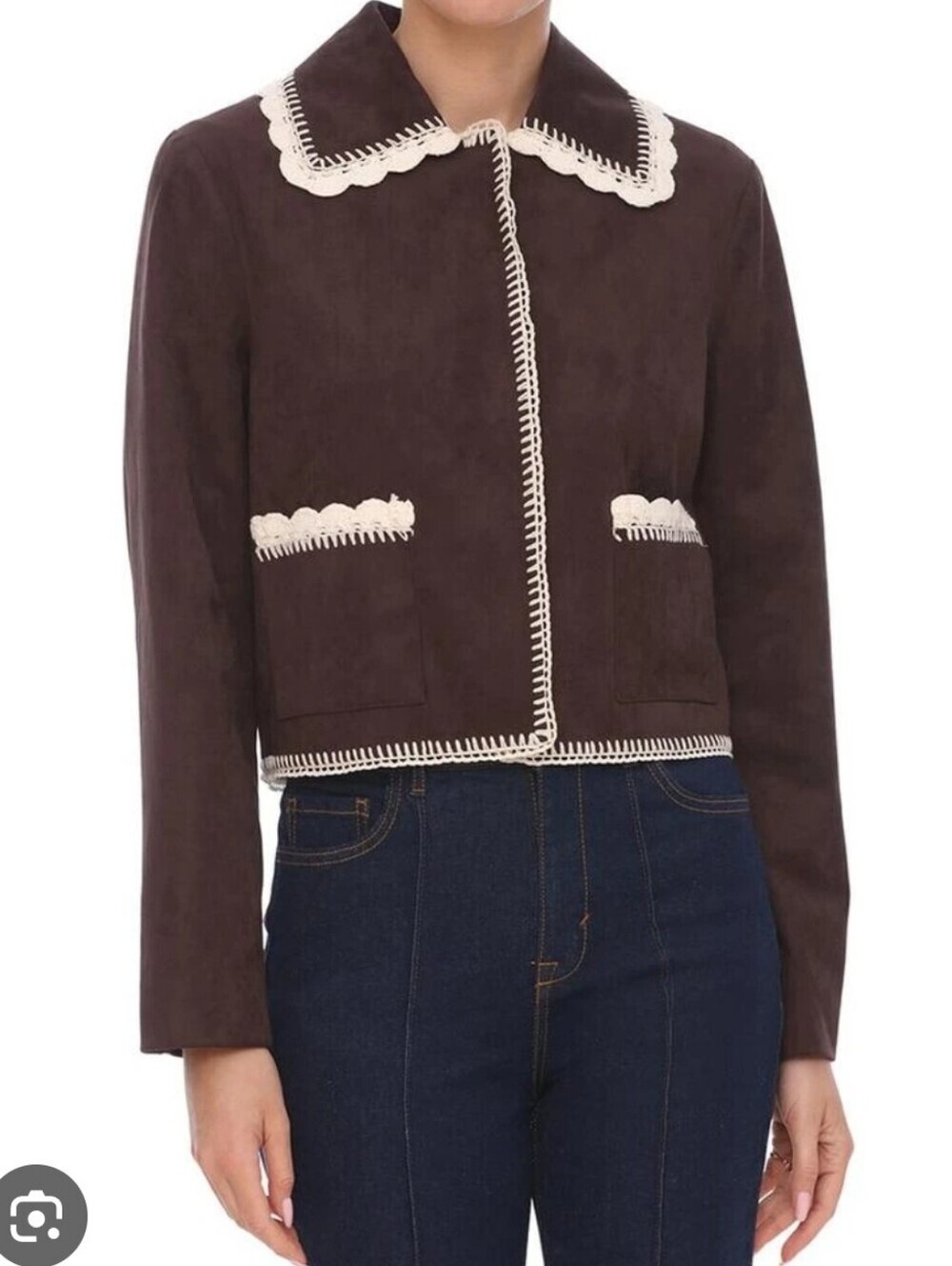 bagatelle Chocolate Brown Suede Jacket with Cream Trim